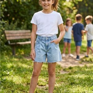 Zara Light Blue Elastic Waist Denim Shorts